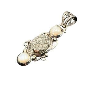 White Freshwater Pearls Silver Drusy Druzy Sterling Patience Tranquility Pendant
